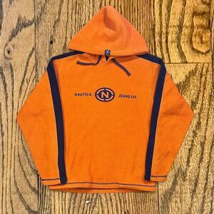 Y2K Nautica Jeans Two Toned Orange and Navy Fleece Hoodie